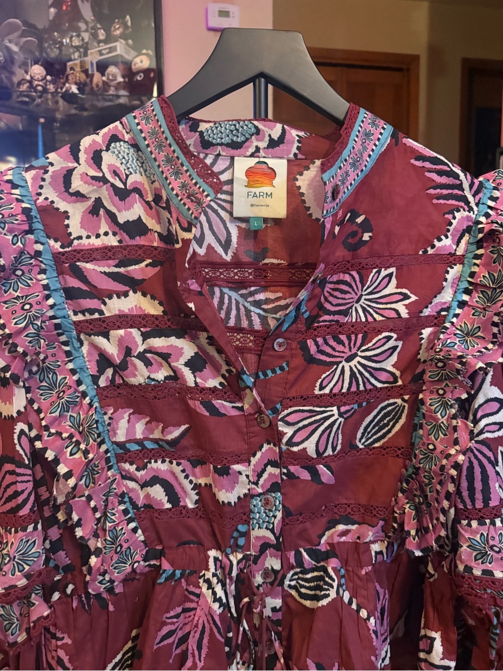 FARM Rio Maroon Floral Ruffle Button-Front Blouse - Picture 2 of 7